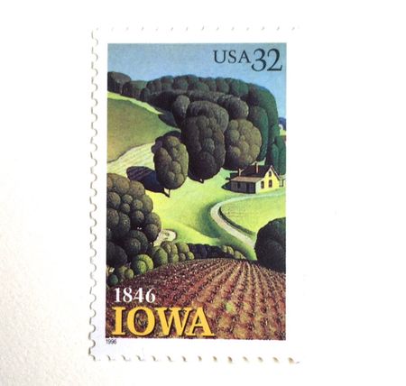 100 Grant Wood Painting Stamps Vintage Iowa Farm Postage for Mailing